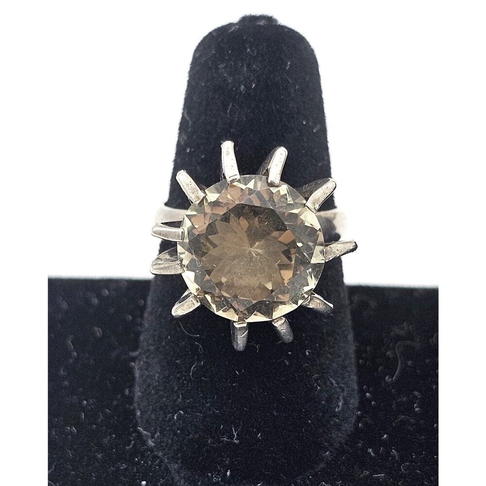 Vtg 925 Taxco Mexico 12mm Round Cut Yellow Amethyst Cocktail Ring Size 6